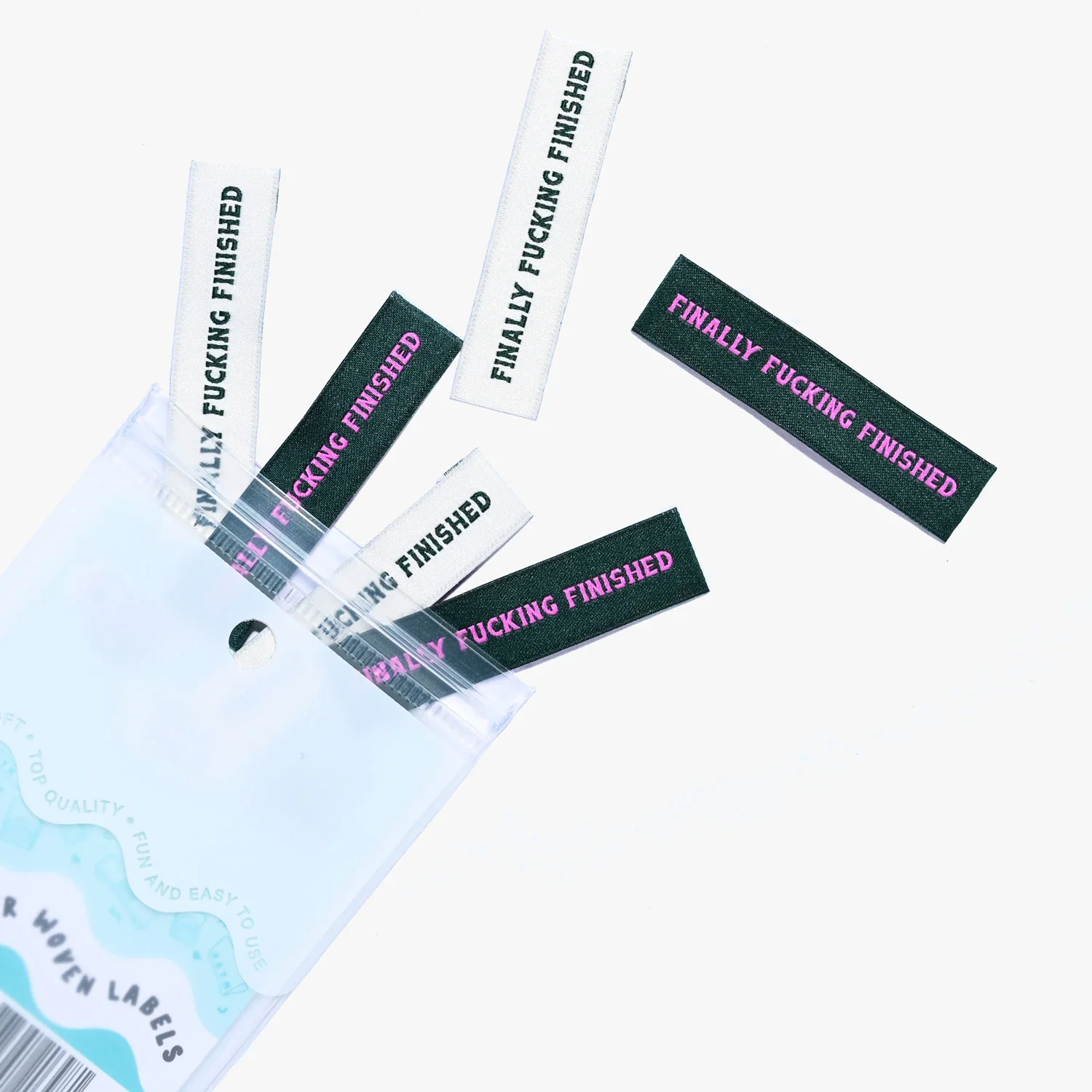 "Finally Fucking Finished" Woven Labels 6 Pack - Image 2