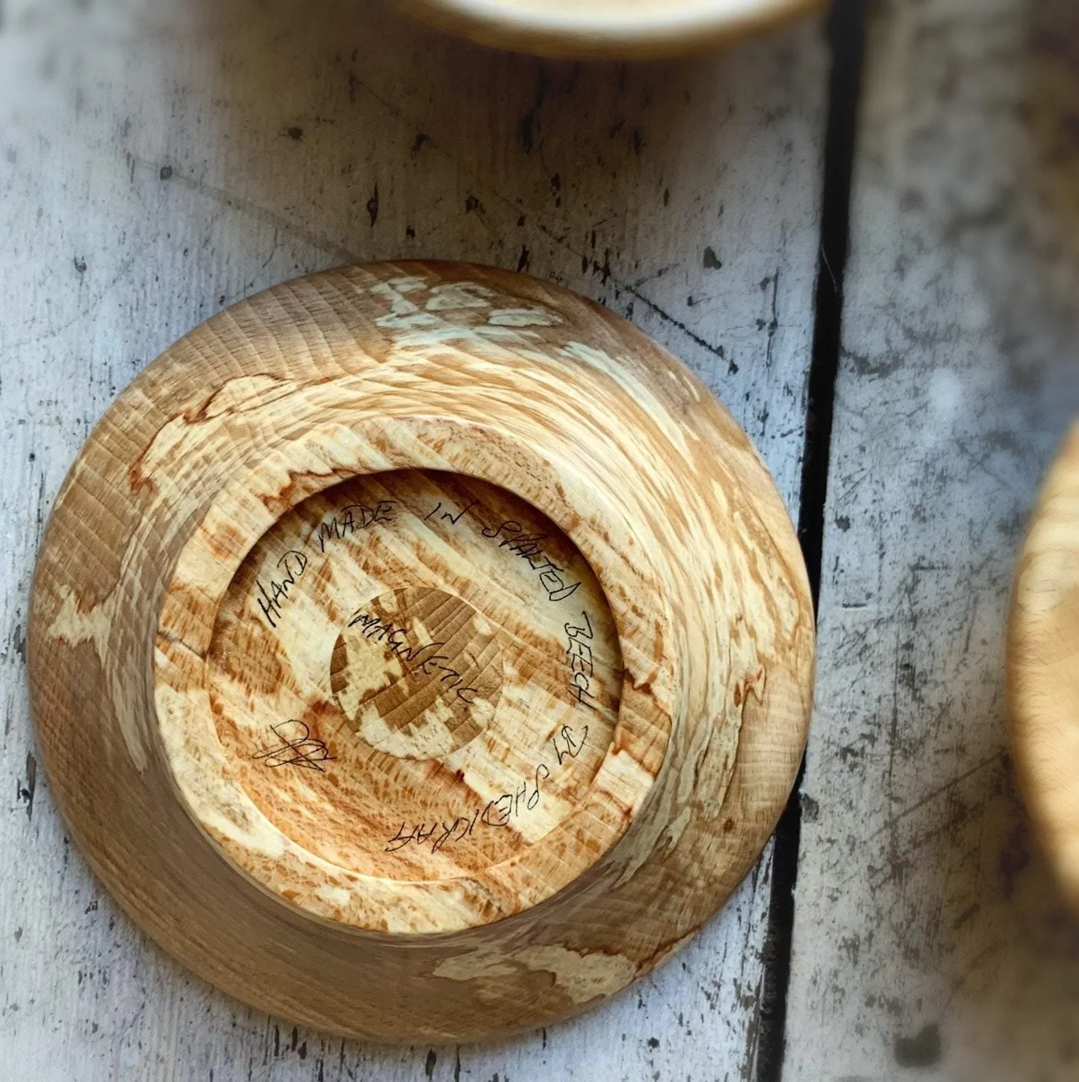 Hand-Turned Wooden Magnetic Bowl - Spalted Beech - Image 3