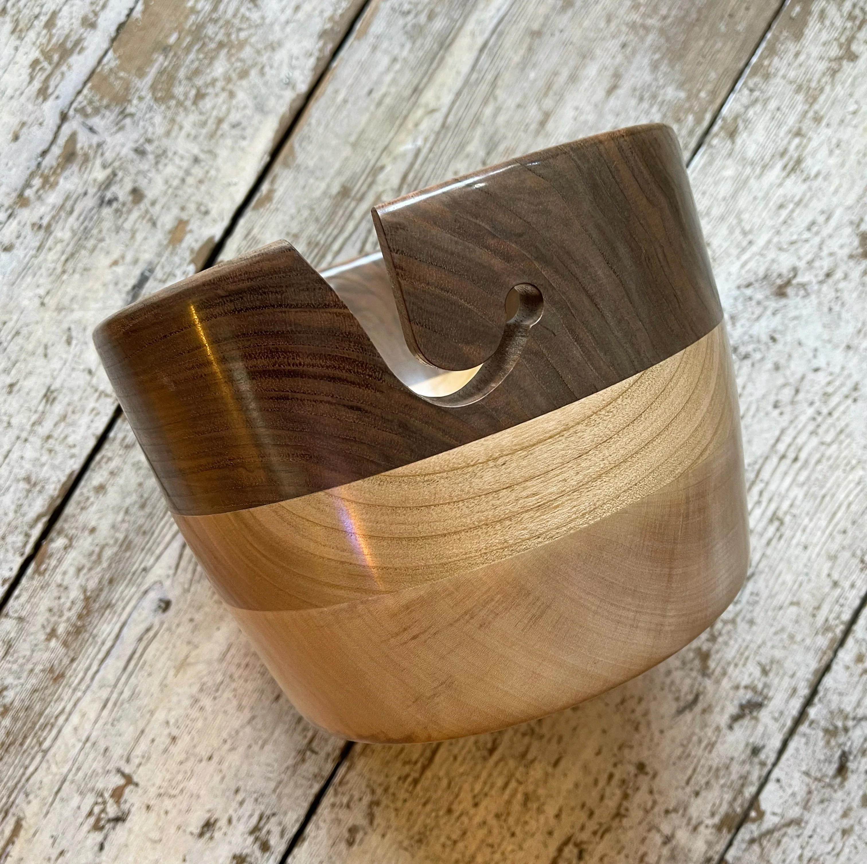 Hand Turned Yarn Bowl - Walnut, Cherry & Sycamore - Image 4
